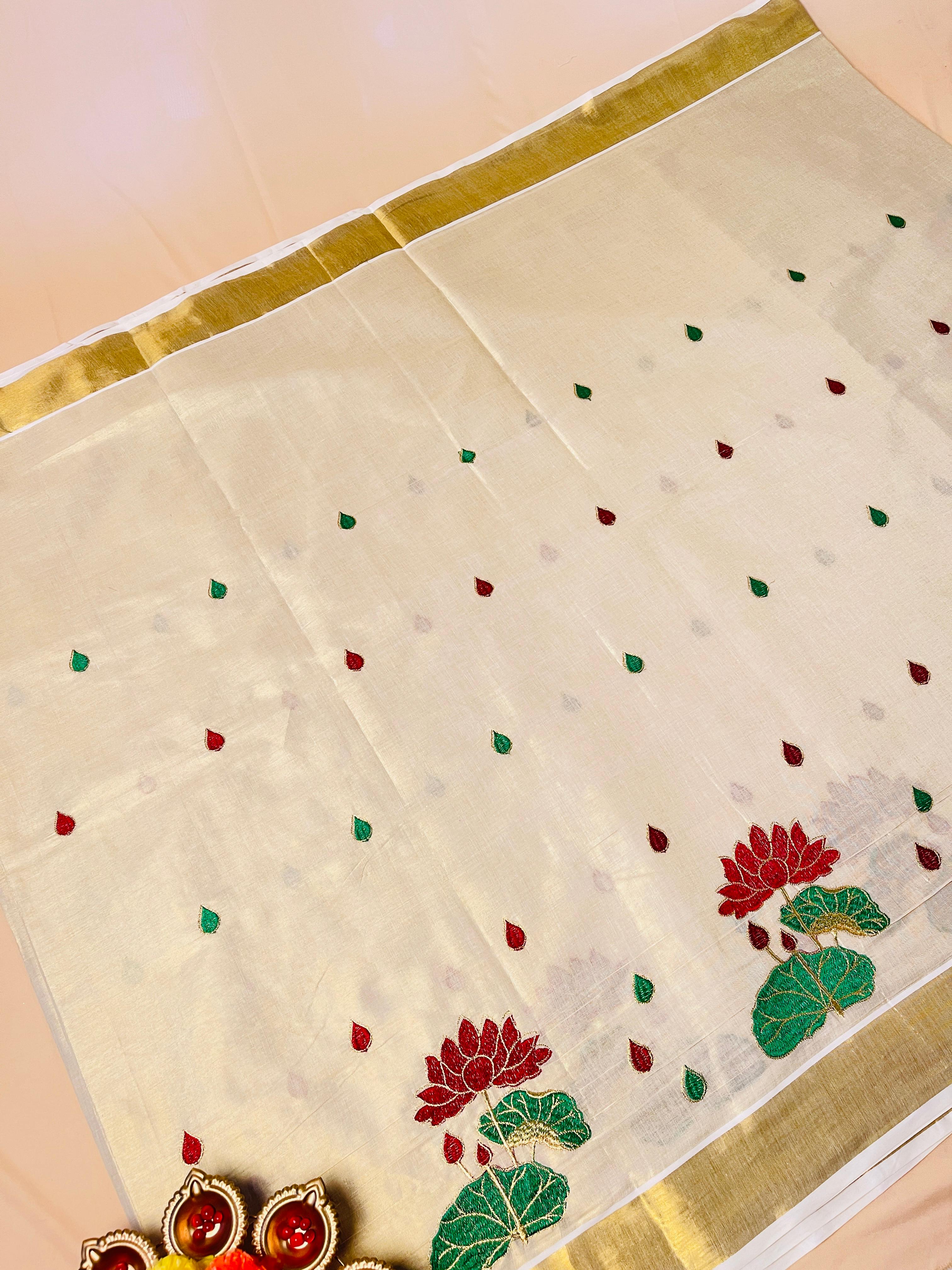 Charutha Maroon Lotus Set Saree