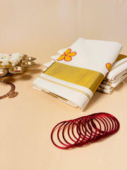 Avanthika Pink&Yellow flower Set Saree