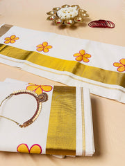Avanthika Pink&Yellow flower Set Saree