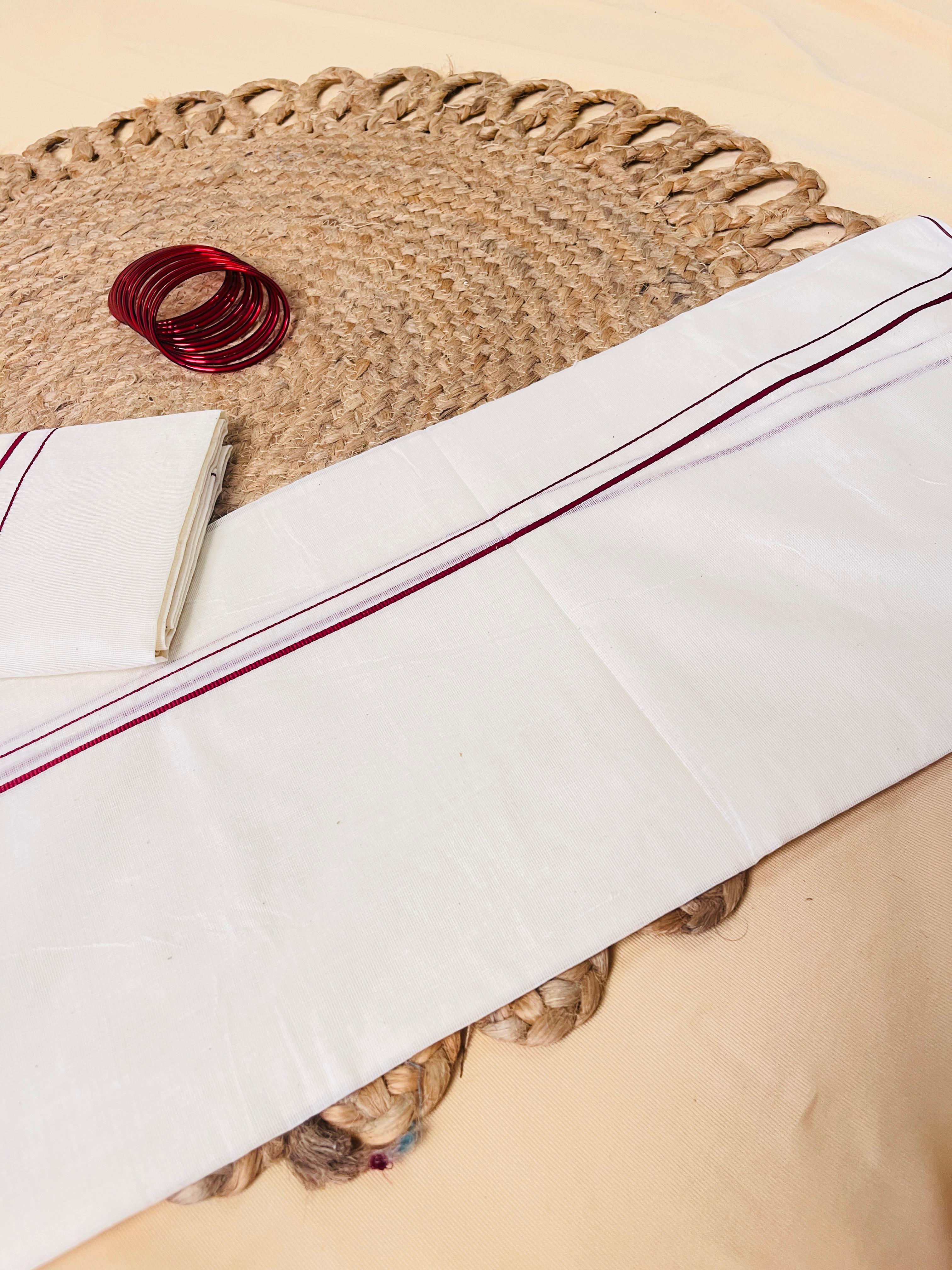 Maroon Puliyilakkara Set Mundu
