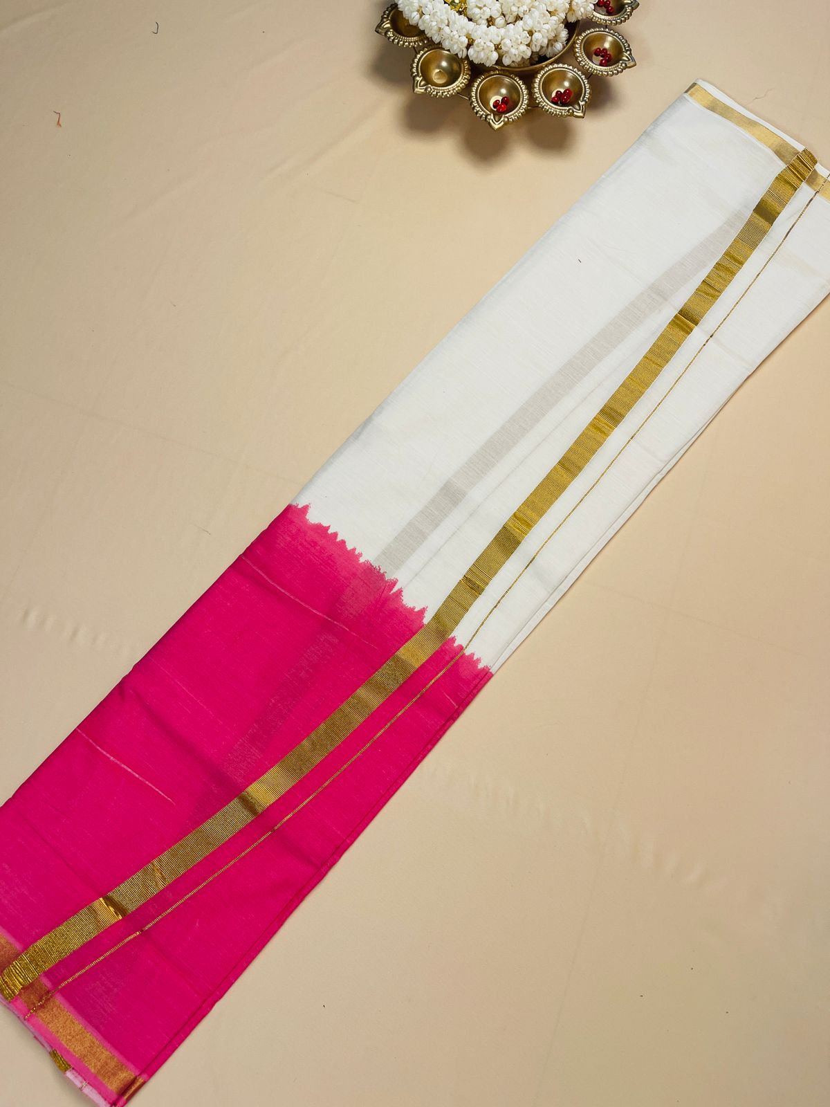 Pink & White Double Layer Dhoti