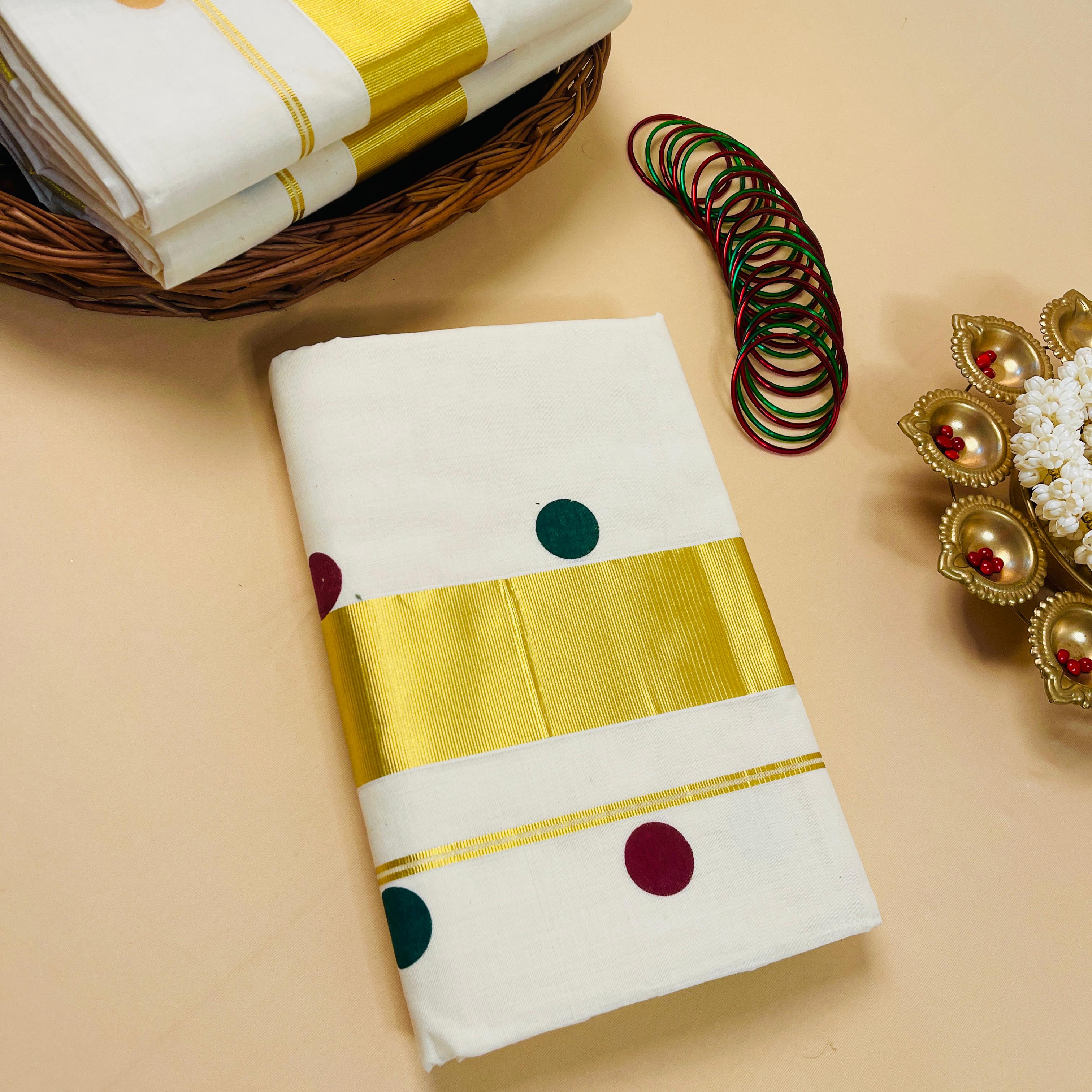 ATHAM Multicolour Polka Dot Set Saree