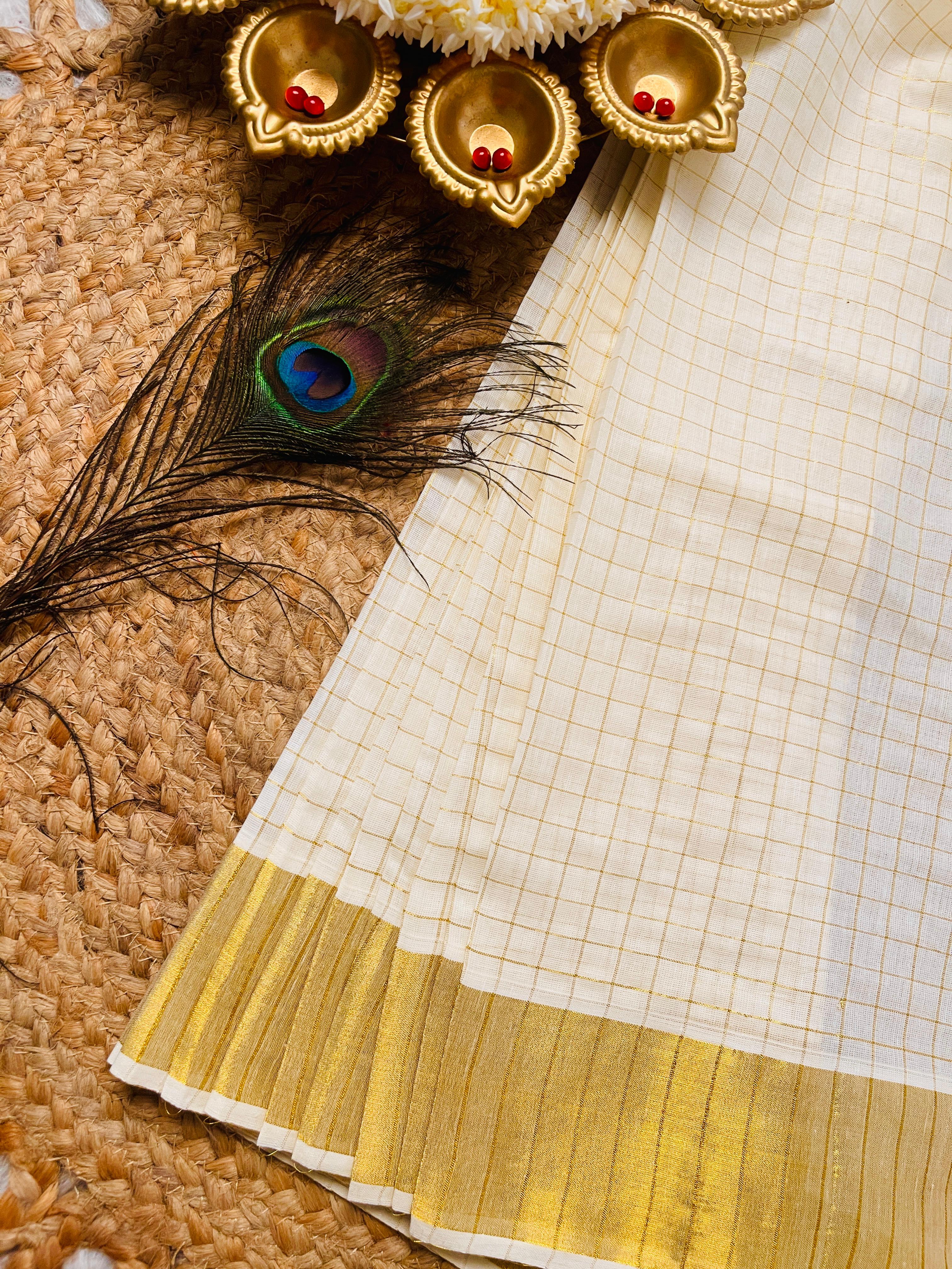 Golden Check Ready To Wear Set Saree SU 596