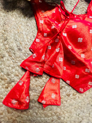 Reddish orange Silk Brocade Blouse with Zari Buttas