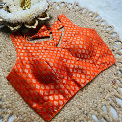 Orange Brocade Blouse with Gold Leaf Motif