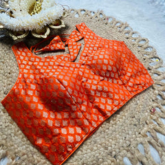 Orange Brocade Blouse with Gold Leaf Motif