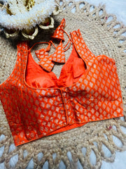 Orange Brocade Blouse with Gold Leaf Motif