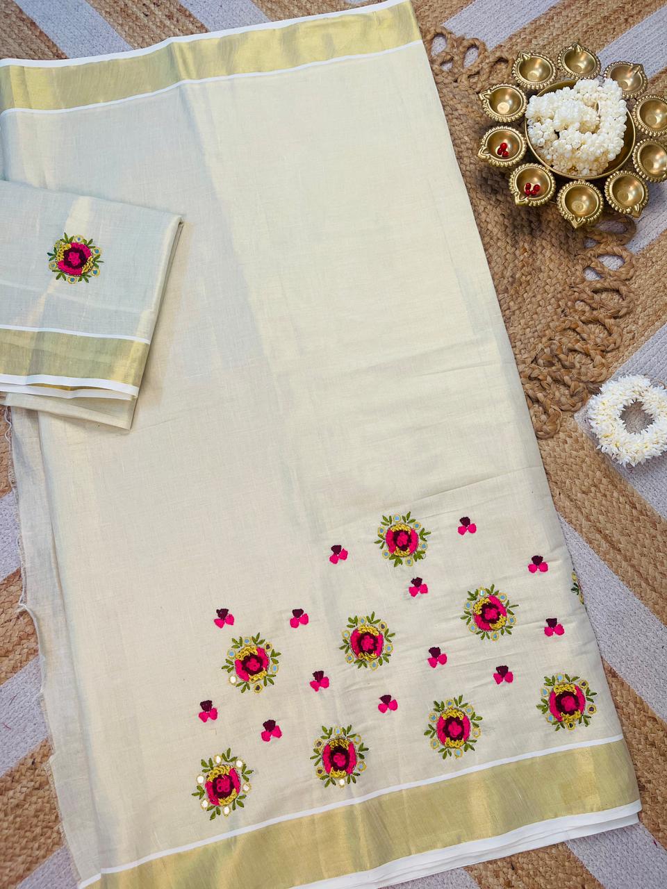 POOKKALAM Chest Embroidery Set Saree