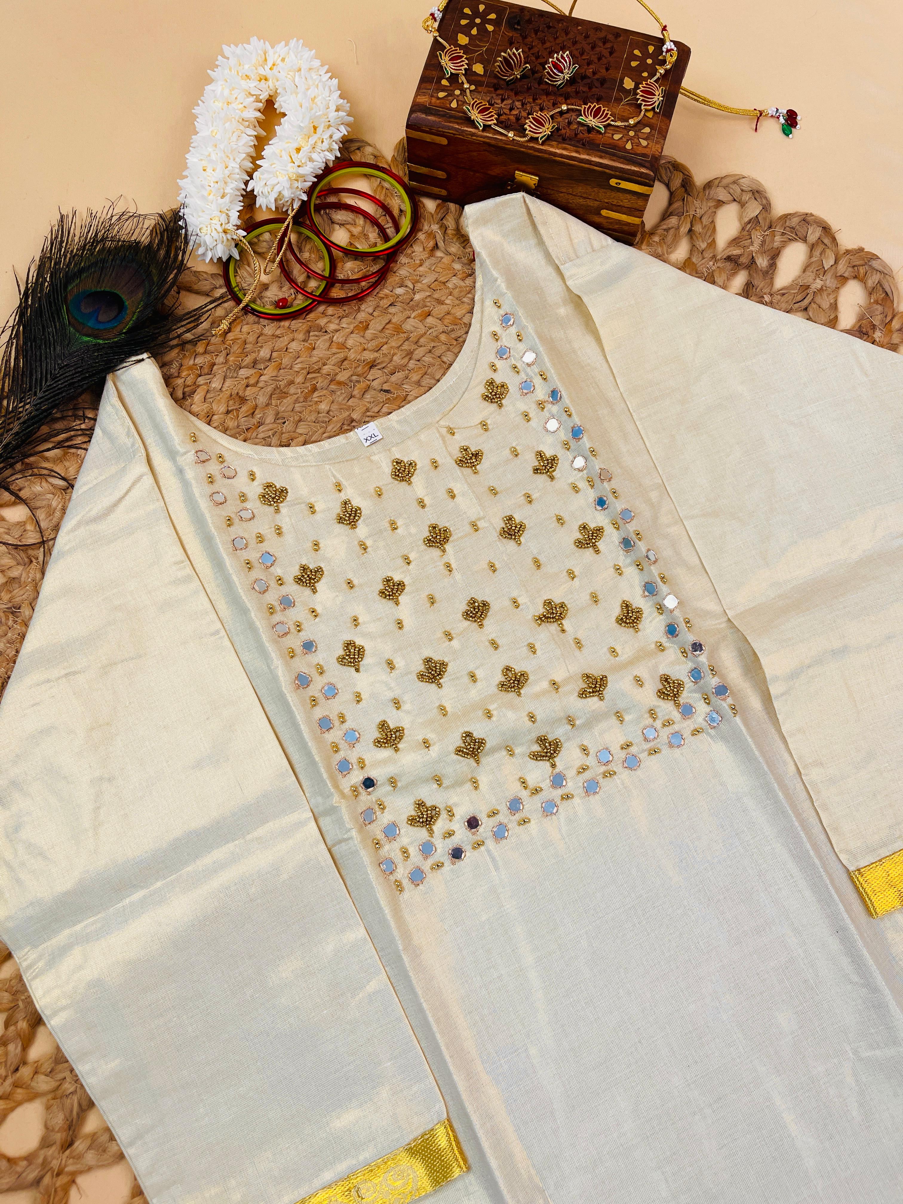 MADHURI Heavy Mirror Work Onam Kurti Top