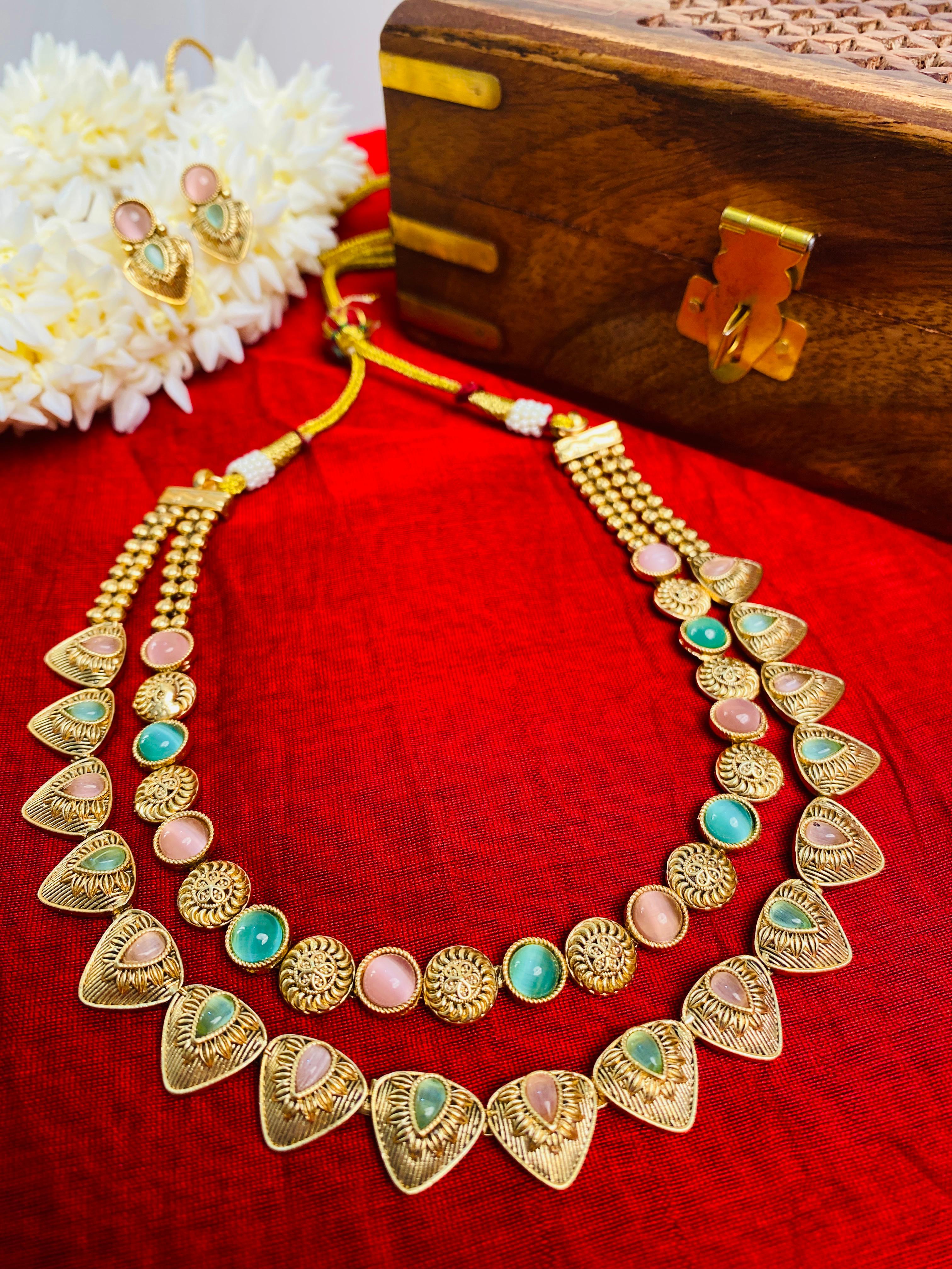 Ethnic Kundan-Inspired Golden Necklace Set