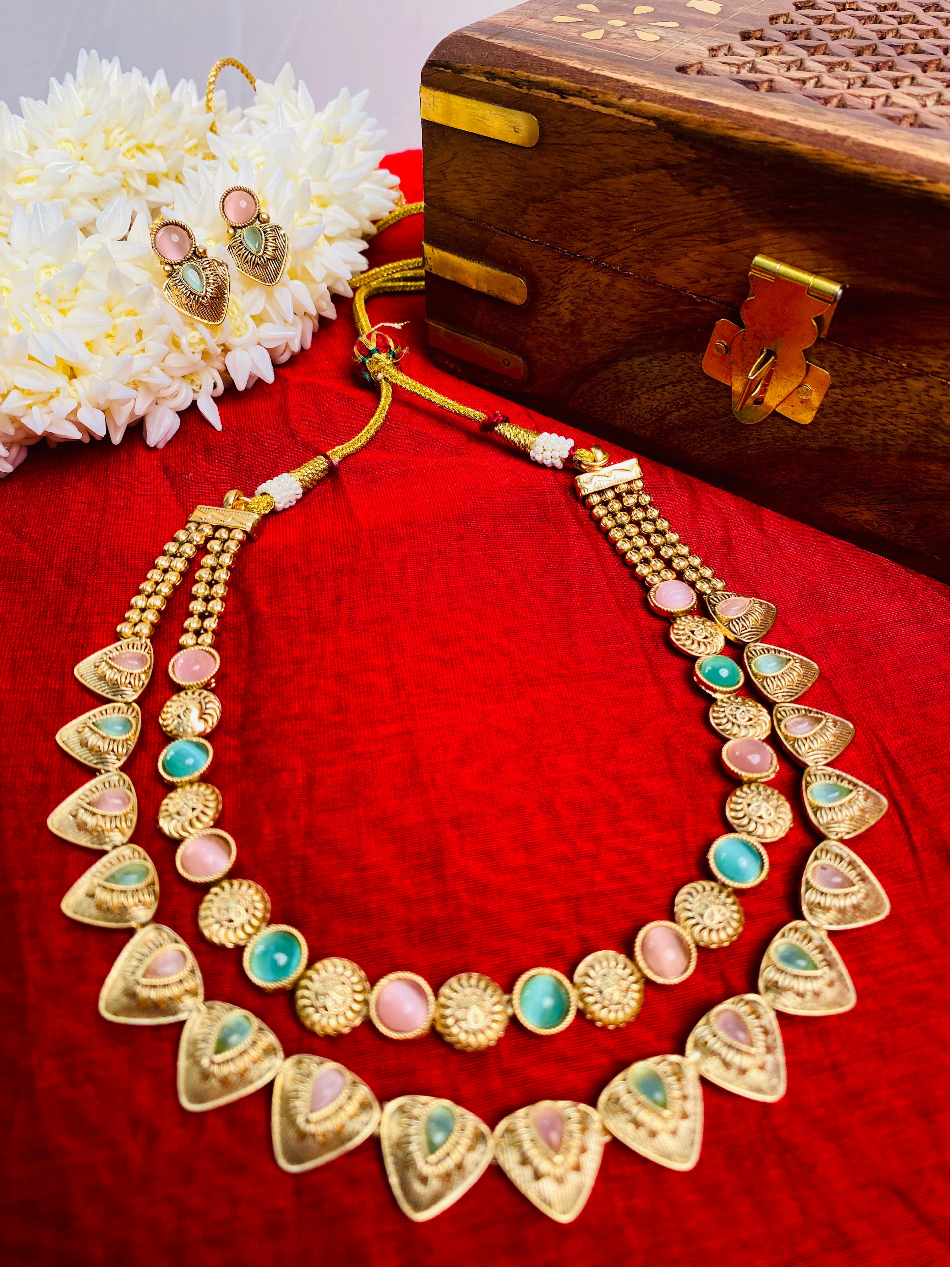 Ethnic Kundan-Inspired Golden Necklace Set