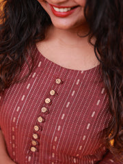 Maroon & Golden Striped Straight Kurti with Front Buttons.