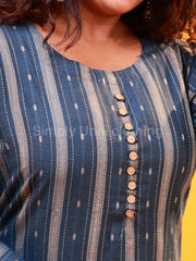 Blue & Golden Striped Straight Kurti with Front Buttons
