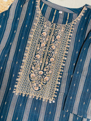 Elegant Blue Embroidered Striped Kurti