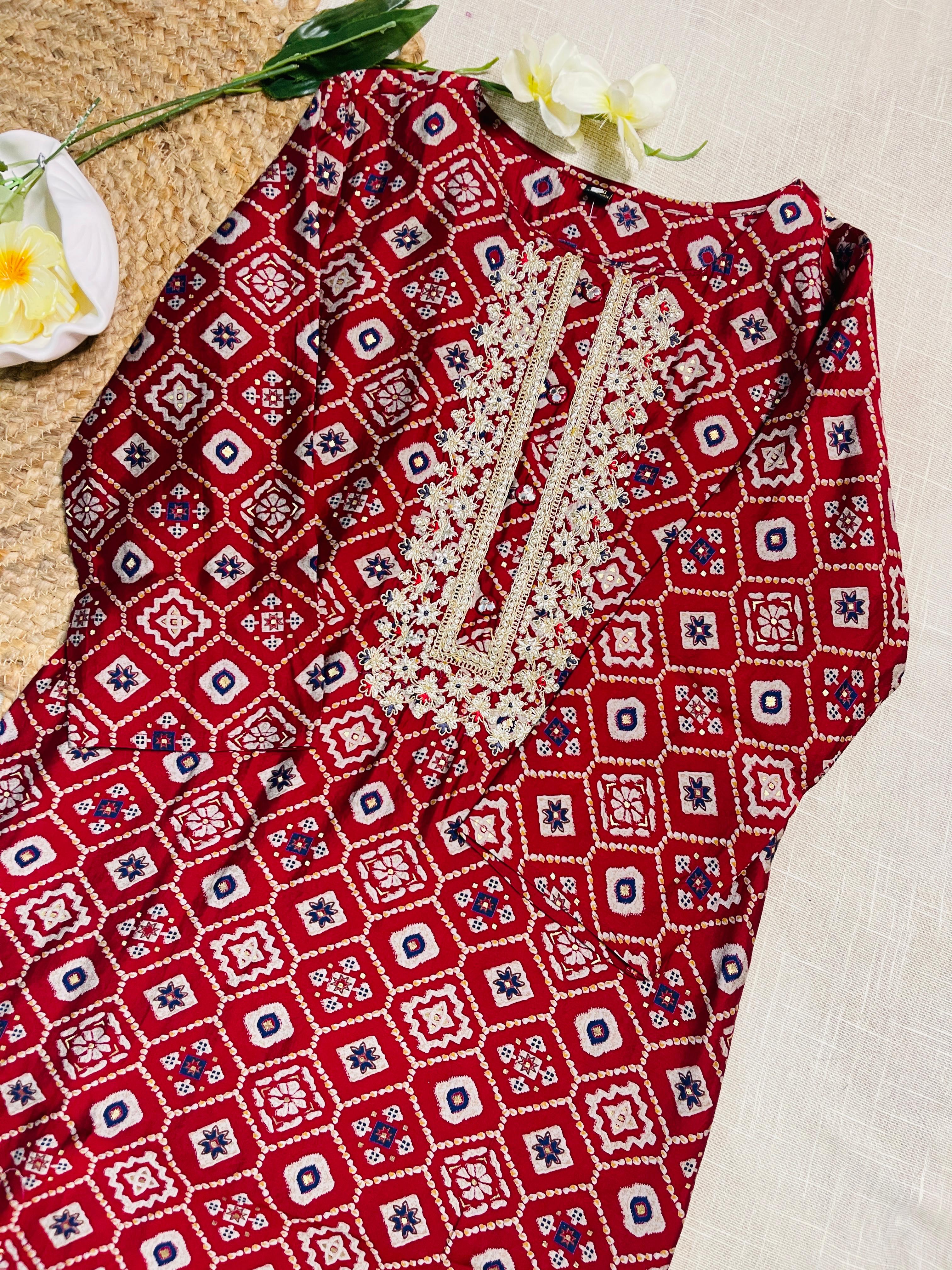 Red Kurta with Intricate Embroidery