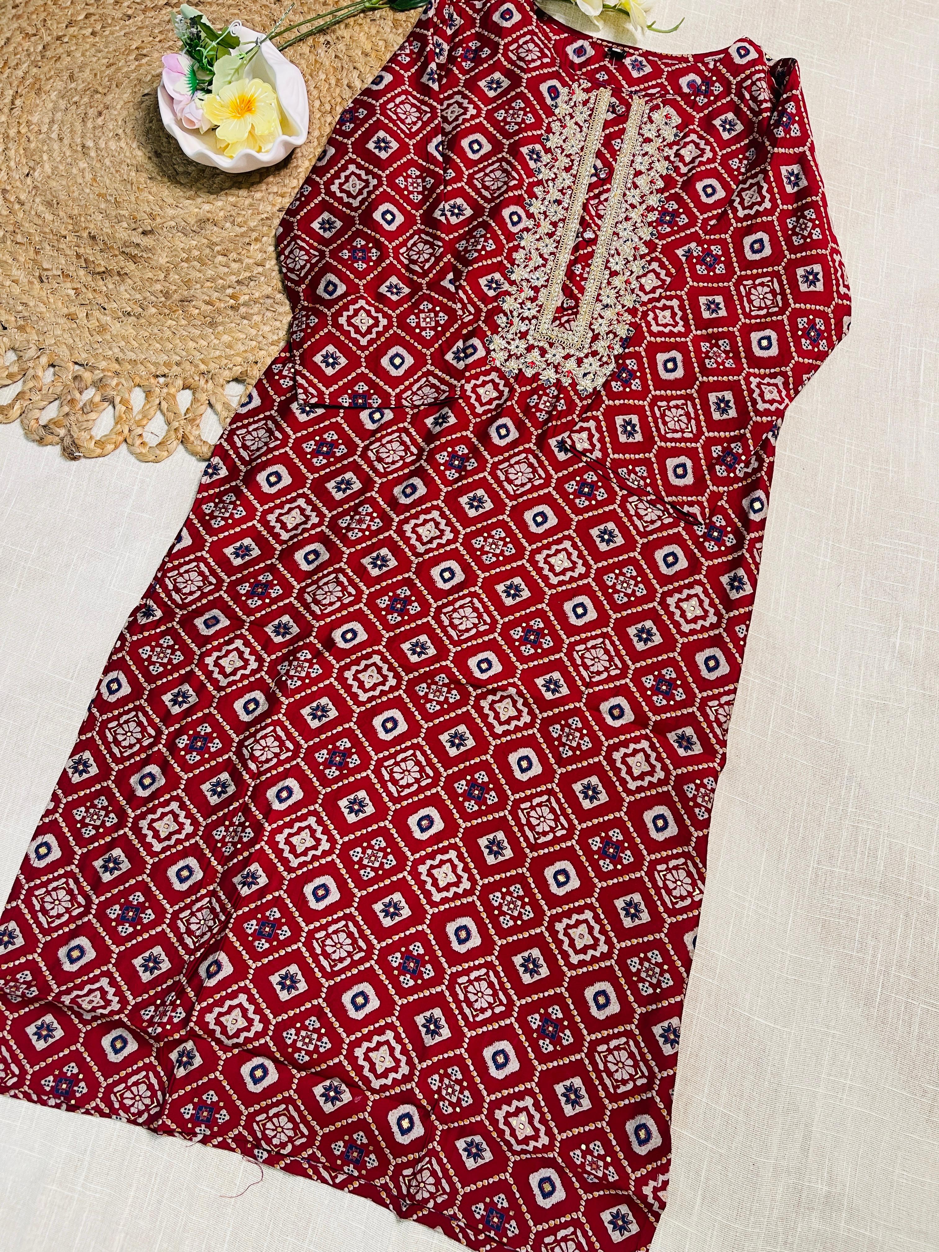 Red Kurta with Intricate Embroidery