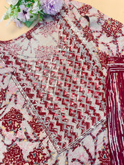 Maroon & White Printed Co-ord set with Embroidered Neckline