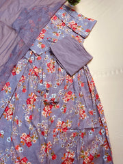 Purple Grey Floral Printed Anarkali Suit Set