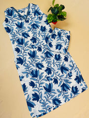 White and Blue Floral print Co-ord set