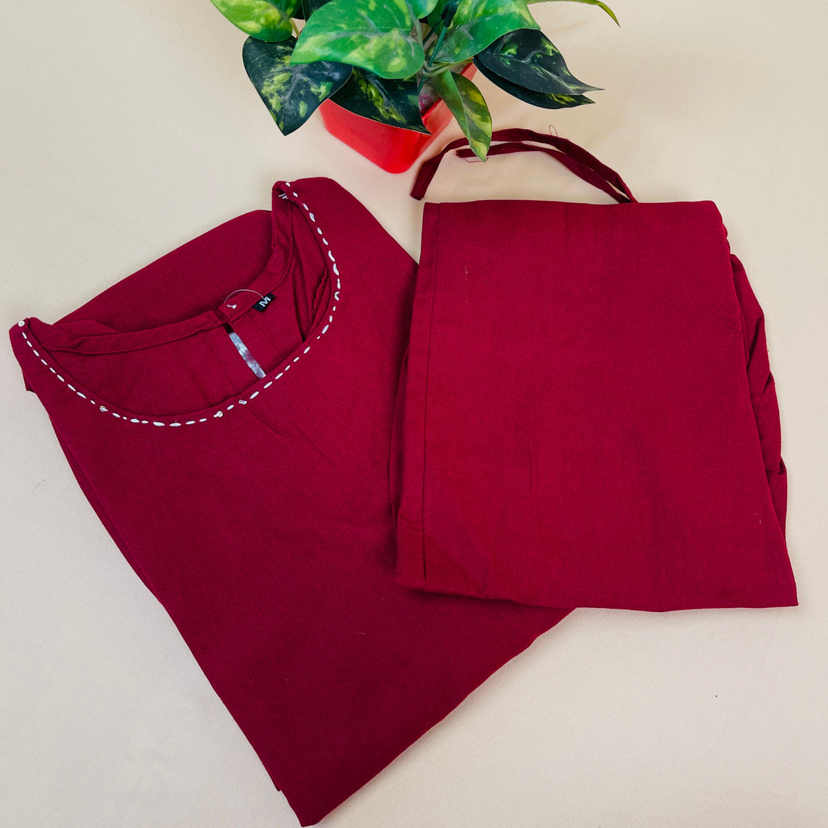 Solid Maroon Co-ord Set with Side Button Detailing