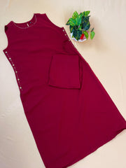 Solid Maroon Co-ord Set with Side Button Detailing