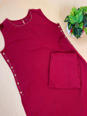 Solid Maroon Co-ord Set with Side Button Detailing