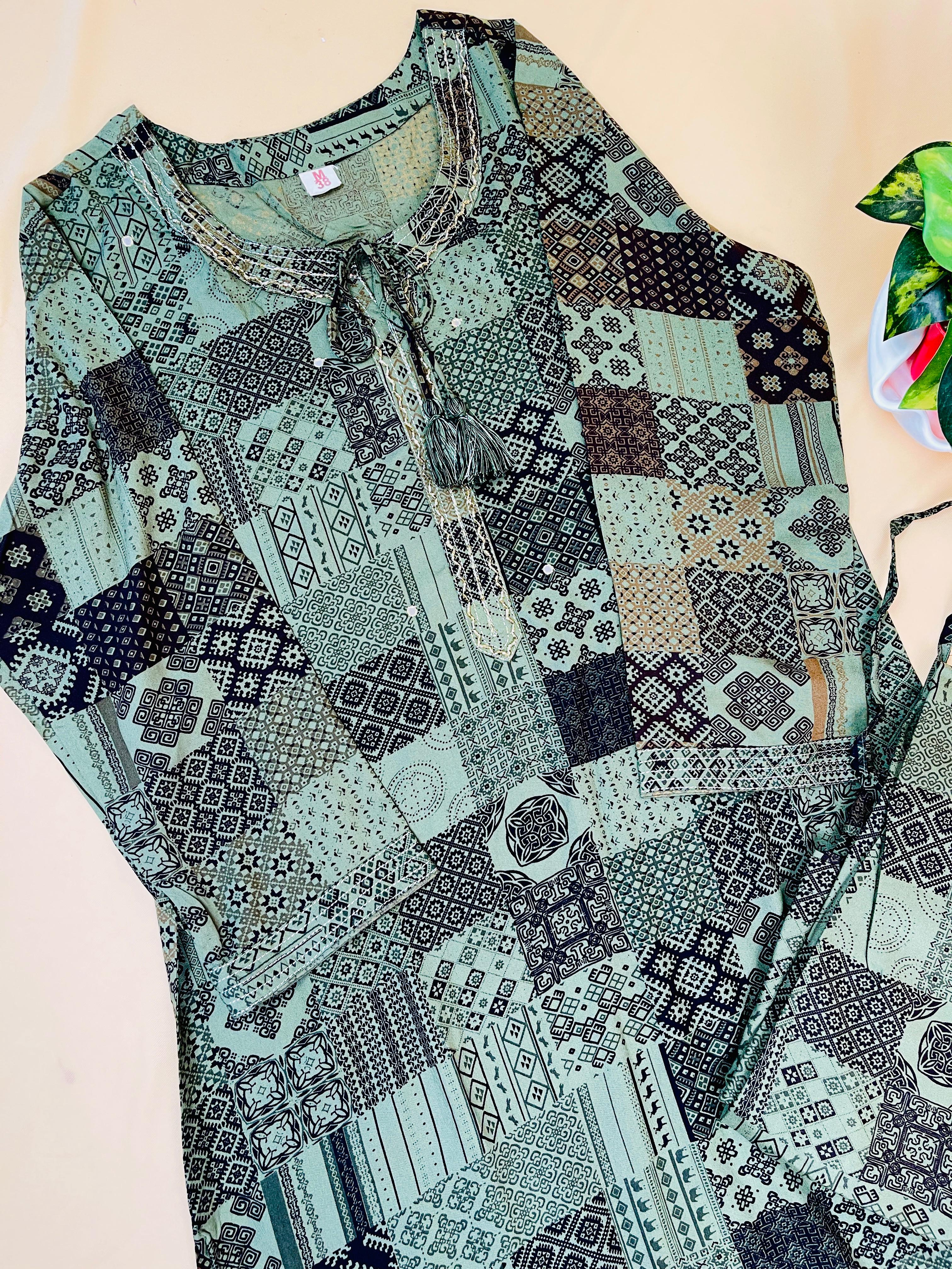 Green with Black Print Co-ord Set