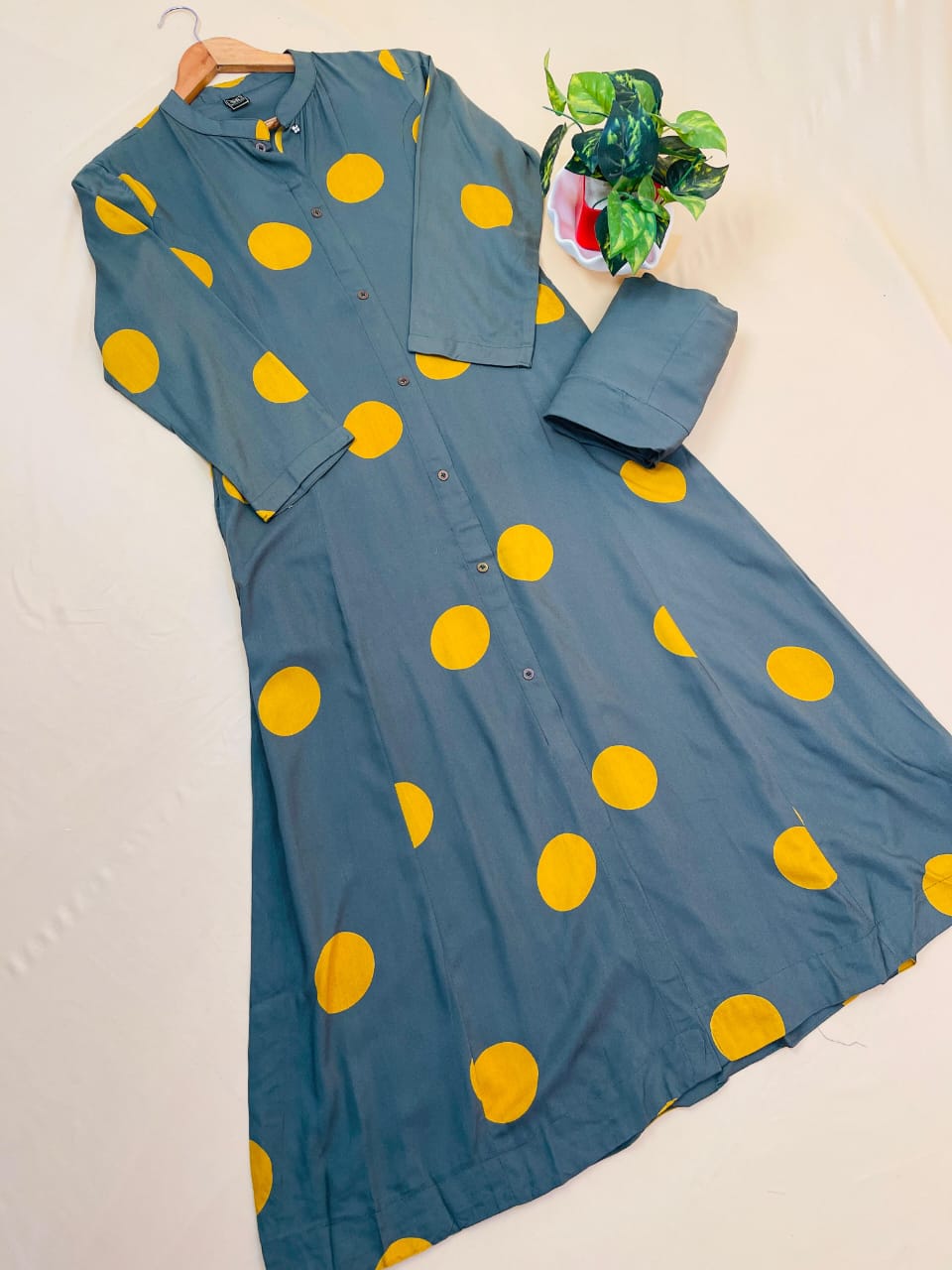 Olive Green With Mustard Yellow Polka 2 Piece Set