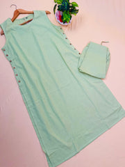 Pastel Green Button Plain Co-ord Set (Sleeves Attached) - SU 338