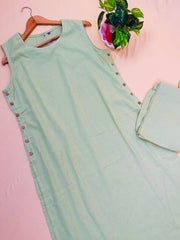 Pastel Green Button Plain Co-ord Set (Sleeves Attached) - SU 338