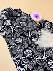 Black With Full Thick Tropicak White Leaves Co-ord Set (1/2 sleeves attached)