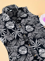 Black With Full Thick Tropicak White Leaves Co-ord Set (1/2 sleeves attached)