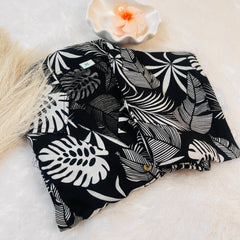 Black With Full Thick Tropicak White Leaves Co-ord Set (1/2 sleeves attached)