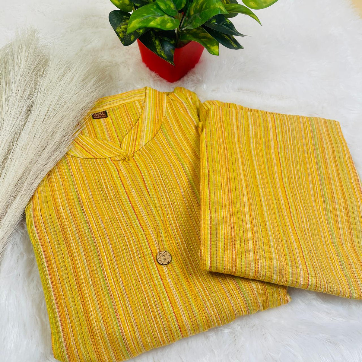 Yellow Khadi 2 Piece Set