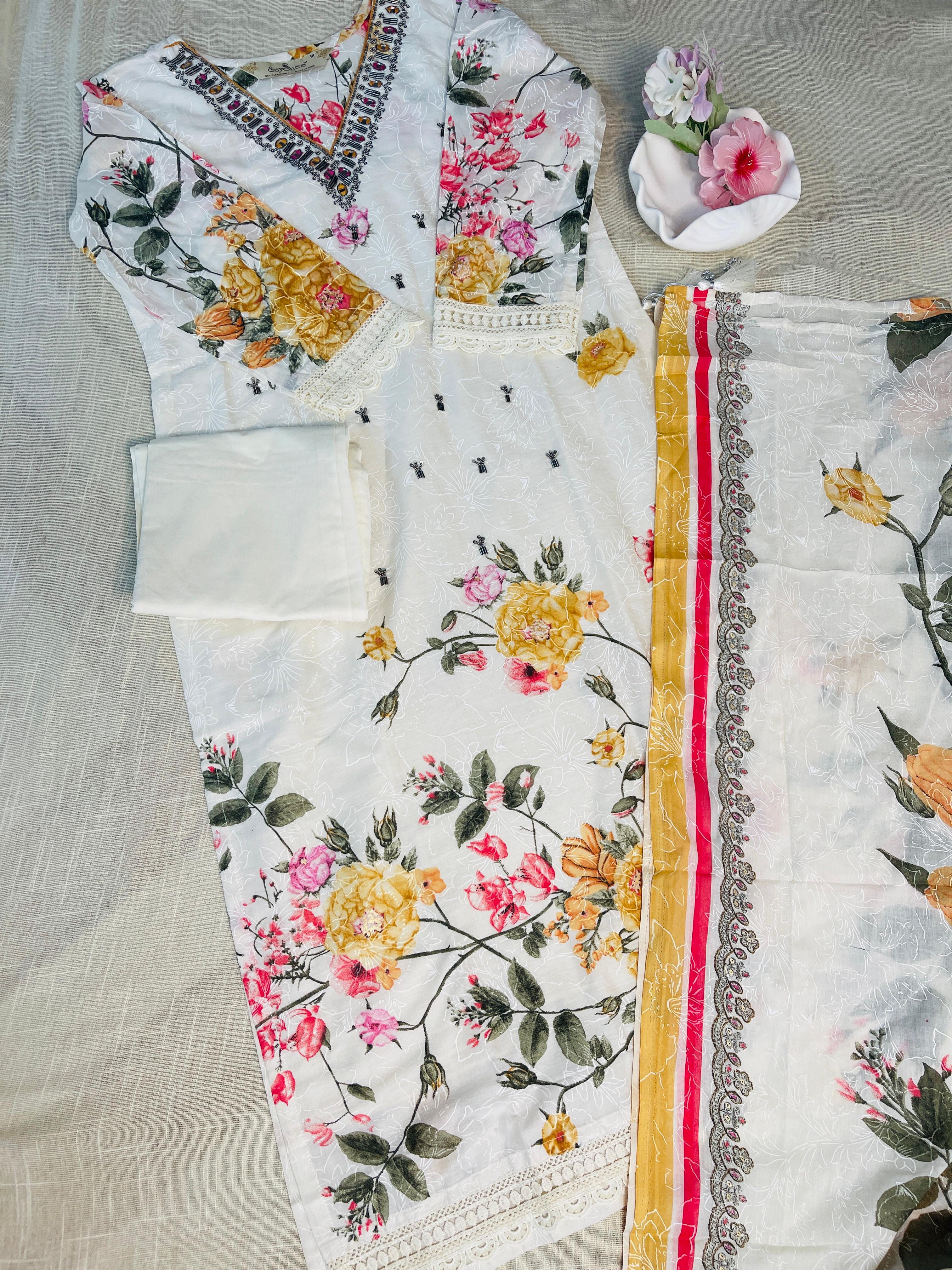 Floral Print Lawn Suit-3 Piece Set