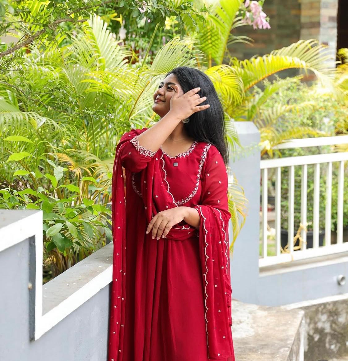 Elegant  Maroon Embroidered Anarkali  Kurti Set