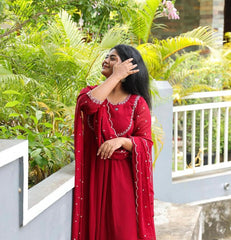 Elegant  Maroon Embroidered Anarkali  Kurti Set