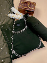 Elegant Dark Green Embroidered  Anarkali Set
