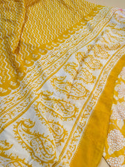 Yellow V Neck Work 3 Piece Kurthi Set