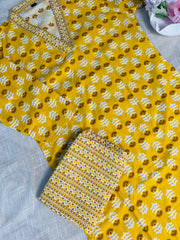 Yellow Kurthi Top with Brown White Print Pants