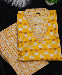 Yellow Kurthi Top with Brown White Print Pants