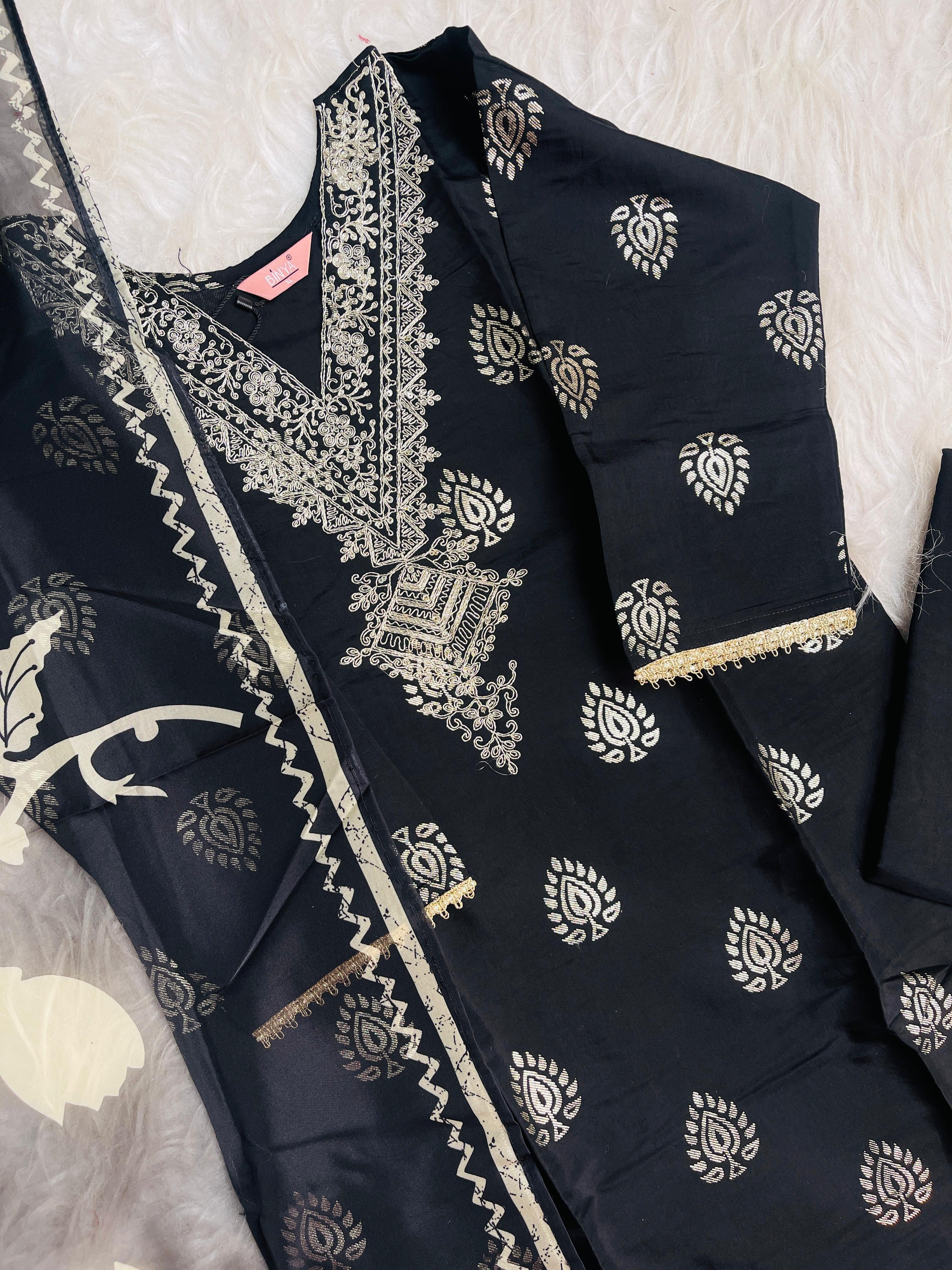 BLACK SALWAR SET WITH SEQUENCE & EMBROIDERY