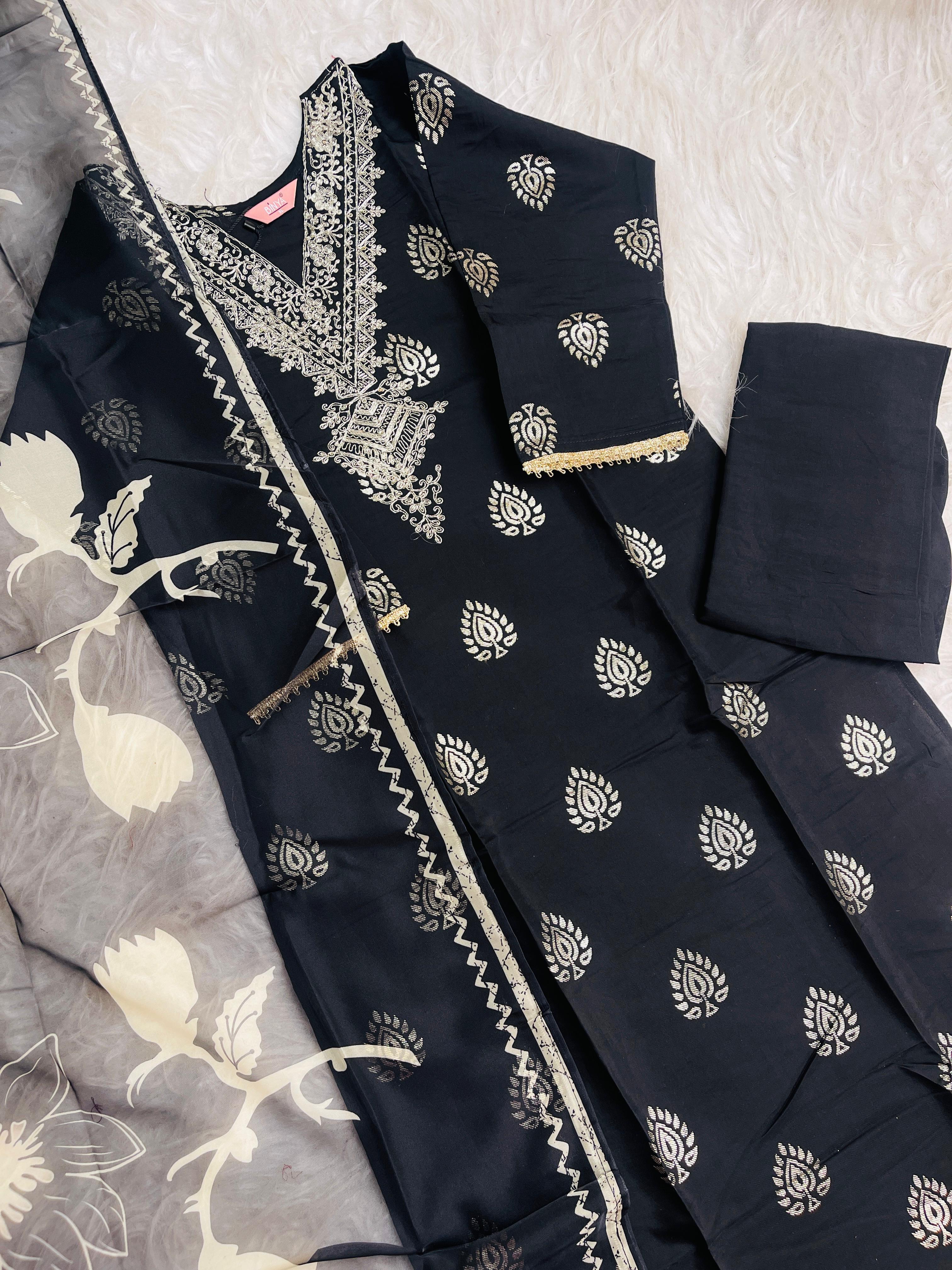 BLACK SALWAR SET WITH SEQUENCE & EMBROIDERY
