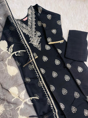 BLACK SALWAR SET WITH SEQUENCE & EMBROIDERY