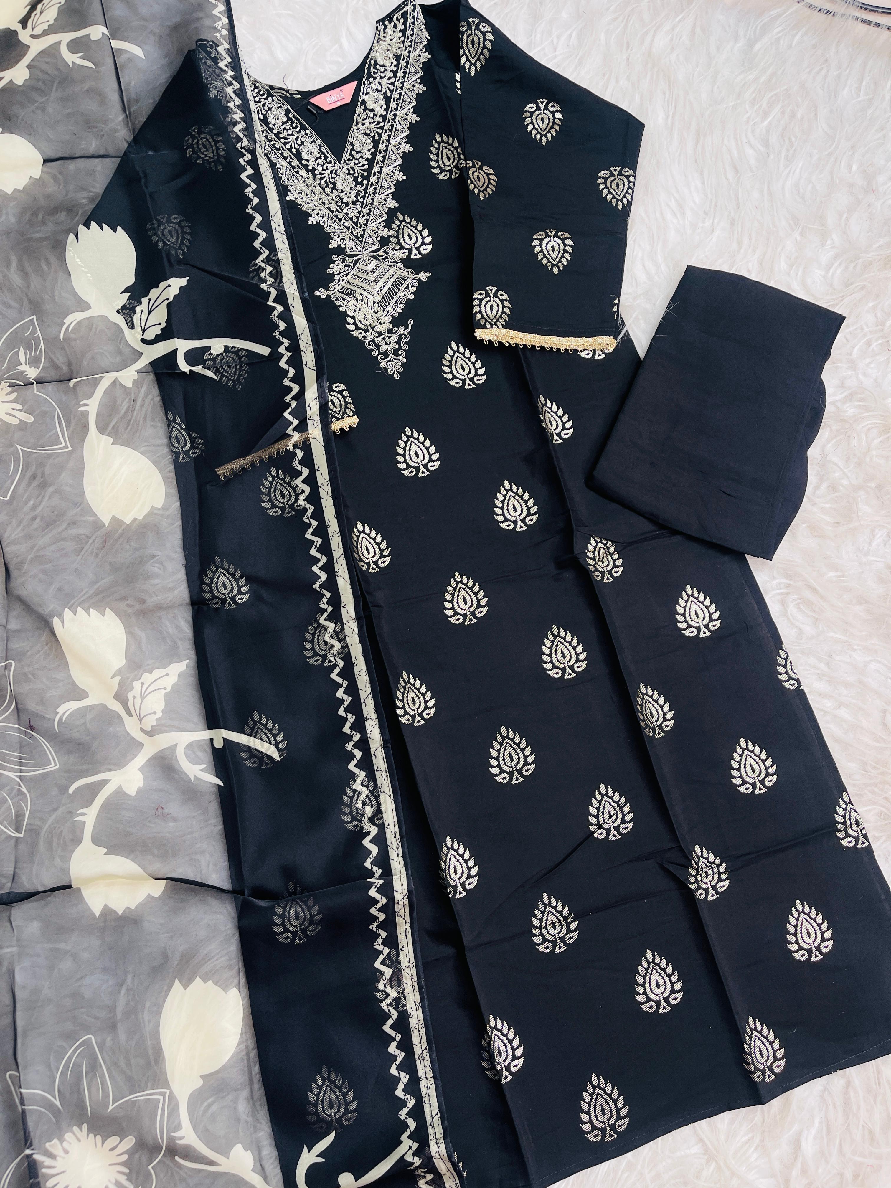 BLACK SALWAR SET WITH SEQUENCE & EMBROIDERY