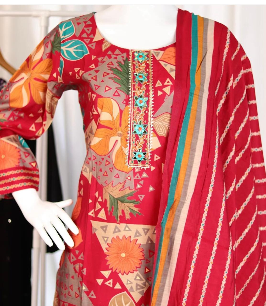 REDDISH PINK DIGITAL PRINTED KURTHI SET