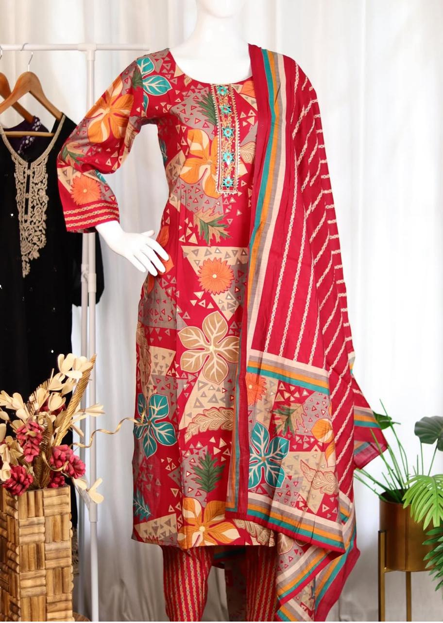 REDDISH PINK DIGITAL PRINTED KURTHI SET