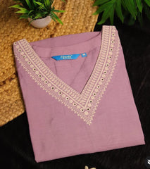 PURPLE GREY  V -NECK KURTHI TOP WITH STONE WORK (SU 161)