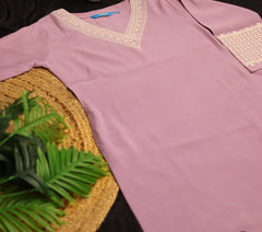 PURPLE GREY  V -NECK KURTHI TOP WITH STONE WORK (SU 161)