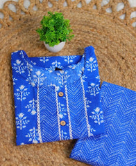 BLUE WITH WHITE PRINT DAILY WEAR KURTHA SET  (SU 234)
